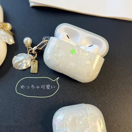 CUTECASEシェル Airpods4 カバー 光沢感 上品 airpodspro2ケース パールストラップ/貝殻アクセサリー付 エアーポッズ3/pro1カバー オシャレ 高級感CM4924