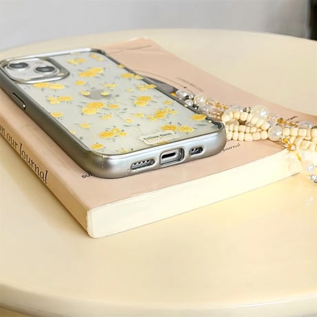 CUTECASE黄色薔薇柄 iPhone15/15proケース ストラップ付 iPhone14/13pro/12promaxケース かわいい きれいCM4471