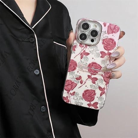 CUTECASE 薔薇柄 お母さんにバラを iPhone15/15proケース キラキラレンズ iPhone14/13pro/12ケース おしゃれ きれいCM4018