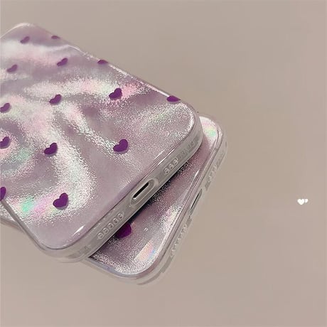 CUTECASE ラベンダーに合う iPhone17/17Proケース ハート柄 iPhone17ProMax/16/15proケース ぼかし染め 毛玉ストラップ 光沢感 女子力アップ CM5720
