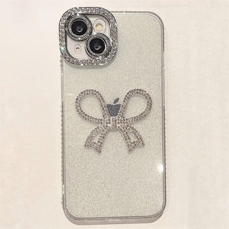 CUTECASEジュエリーリボン iphone15pro/15ケース 女子力高い アイフォン14/13pro/12/11カバー 可愛い きれい ラメ入りCM4399
