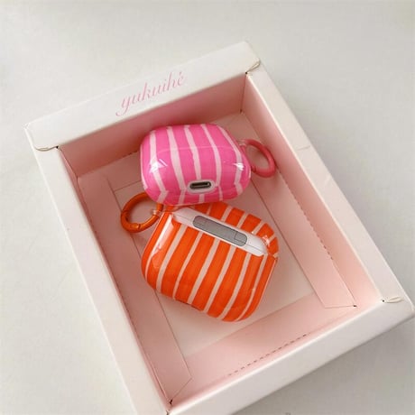CUTECASEストライプ柄 Airpods 4ケース 艶感 AirpodsPro2ケース シンプル風 airpods3カバー リング付き シック オシャレ CM5478
