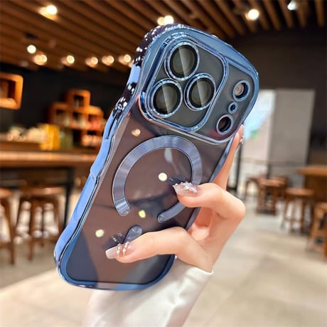 ウェーブ型 iPhone17pro/17ProMaxケース 落下防止 MagSafe対応 アイフォン17/Air/16proカバー 耐衝撃 メタリック レンズ保護 うねうね CM5734