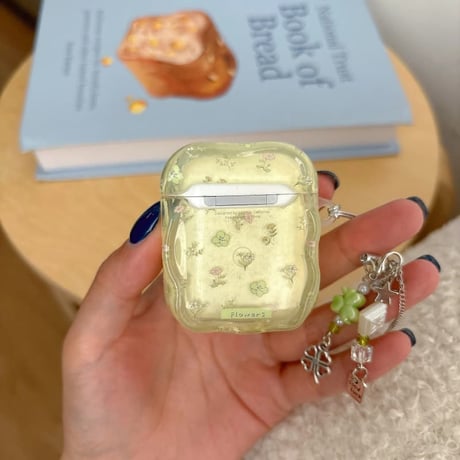 CUTECASE グリーン 花柄 Airpods Pro3ケース うねうね Airpods 4/3カバーケース AirpodsPro2/1 オシャレ 高級感 CM6257