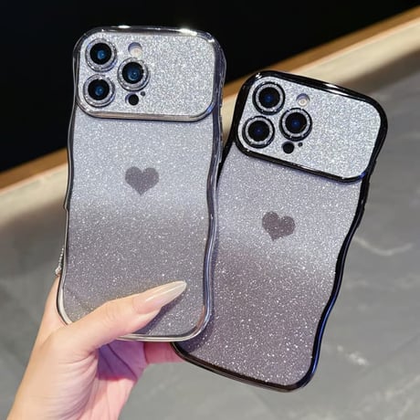CUTECASE ハート柄 iPhone17/17Proケース キラキラレンズフイルム付 ラメ iPhone17ProMax/Air/16ケース ウェーブデザイン 落下防止CM5812