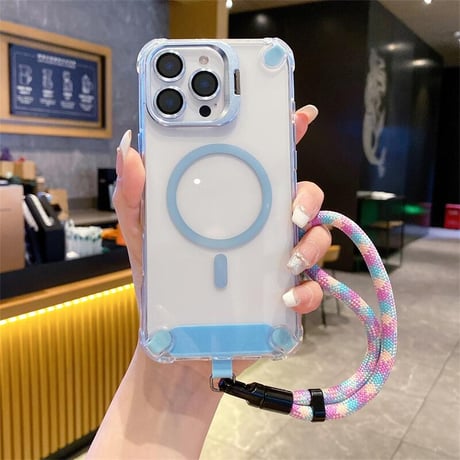 CUTECASEストラップ付 iPhone16pro/17ケース Magsafe充電 スタンド付 iphone15pro/14pro/13カバー 透明 耐衝撃 CM5449
