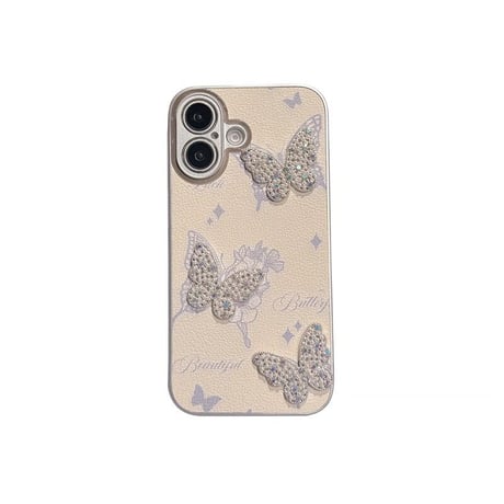CUTECASE蝶々デコ iPhone16e/16proケース 高級感パールストラップ付 iPhone15promax/14/13カバー かわいい エレガントCM5316