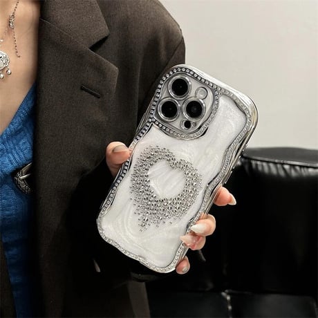 CUTECASEジュエリーハート iPhone16pro/16ケース うねうね枠 iPhone15/14promax/13proケース 大人可愛い 丈夫 高級感CM5229