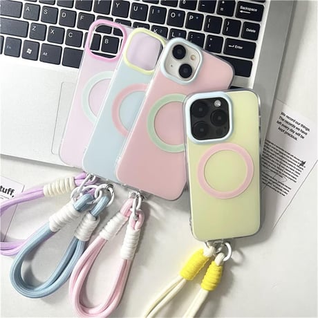 CUTECASE ストラップ付 アイフォン15プロ/15カバー Magsafe対応 iPhone14/13pro/12ケース 女子力高い 便利CM4451