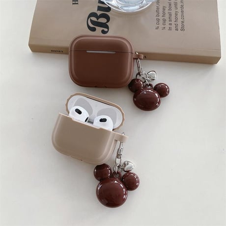 CUTECASEベージュ/ブラウン Airpods4ケース 可愛いホルダー付 Airpodspro2カバー Airpods3/2 充電口カバー付 指紋防止 シリコン CM5283