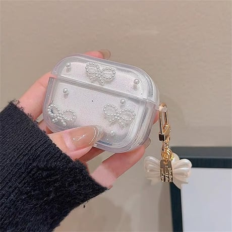 CUTECASEパールリボン Airpods3/2ケース 透明 Airpodspro2/proカバー 可愛いチャーム付 女子力アップCM4571