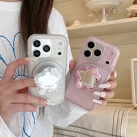 CUTECASE 花型ミラーグリップ iPhone17Pro/17ケース MagSafe対応 シェル風 iPhone16Pro/15/14ケース 淡色系 ガーリーファッションCM6255