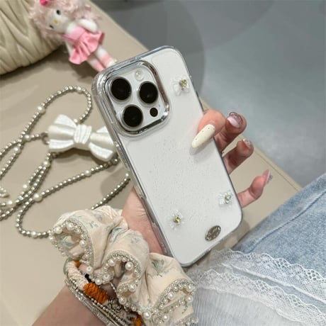 CUTECASEファッションデザインリボンショルダーチェーン iPhone16pro/16ケース ハートダイヤ iPhone15/14pro/13promaxカバー 女子 CM5189