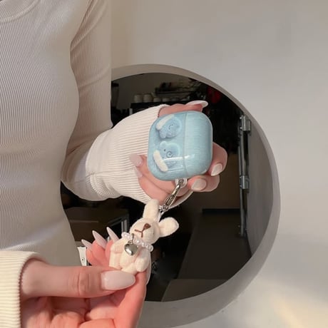 CUTECASE 兎キーホルダー AirpodsPro3ケース 手袋柄 韓国風 エアポッズ4/3 AirpodsPro2/Proカバー ギフトにおすすめ ブルーカラーCM5923