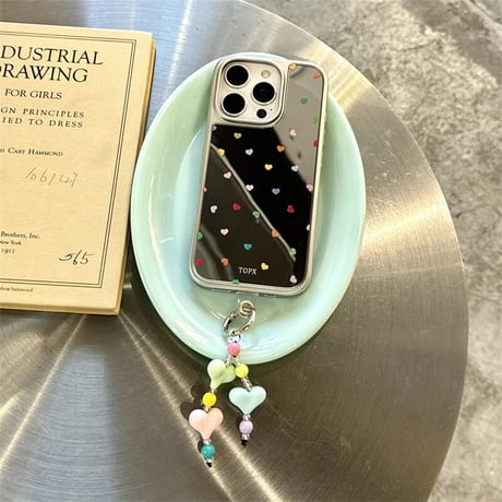 CUTECASEハート柄ミラーiPhone16Pro/16ケース ハートキーチェーン iPhone15Promax/14/13proカバー 大人可愛い 高級感 CM5442