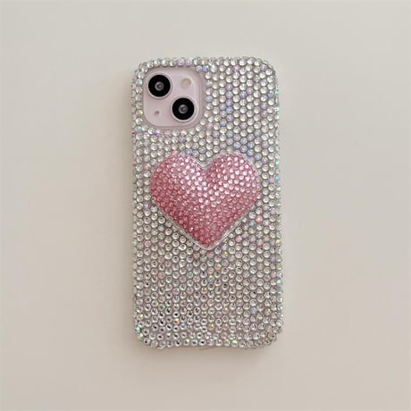 CUTECASEダイヤ iPhone16/16Proケース ビジューハートグリップ iPhone15Pro/14/13proカバー 華やか キラキラ 豪華 高品質CM4789