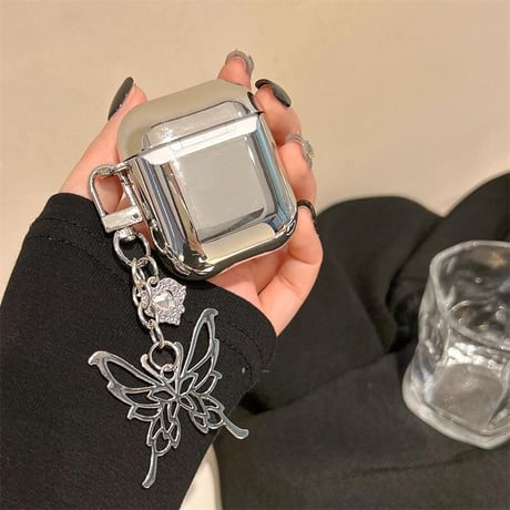 CUTECASE春夏におすすめ Airpods4ケース ダイヤ蝶 Airpods3/Pro2ケース airpodspro2カバー 蝶キーチェーン付 女子力高い メッキCM5125