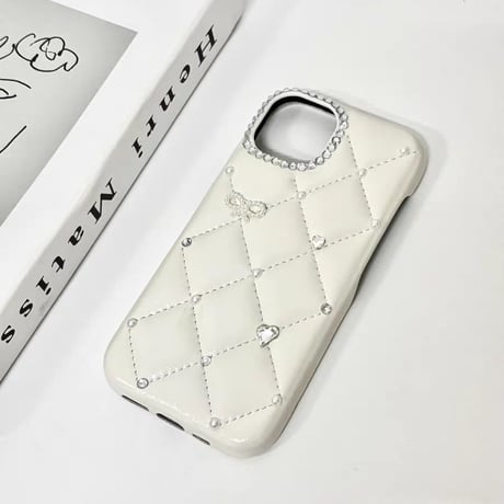 CUTECASEダイヤ/リボンデコ iPhone17ProMax/17Proケース キルティングレザー iPhone17/16Pro/15ケース セレブ愛用 高透明CM5737