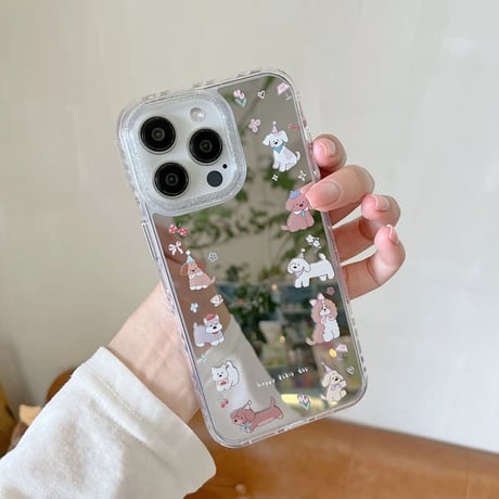 CUTECASE 動物柄フレーム ミラー iPhone17Pro/17ケース ラメいり iPhone16Pro/15ケース かわいい 春夏コーデCM6334