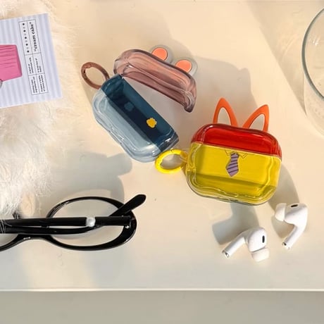 CUTECASE AirpodsPro3ケース 人気 可愛い Airpods4/pro2カバー 耳付き リング付 カップル/友達ペア お揃いコーデCM5873