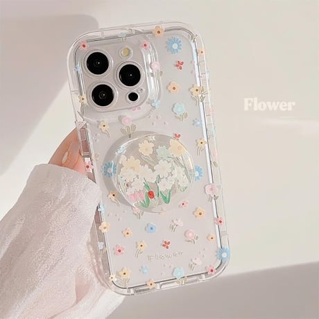 CUTECASE花柄 iPhone15/15proカバー グリップ付き iPhone14promax/13pro/12ケース 可愛い 女子力高いCM4468