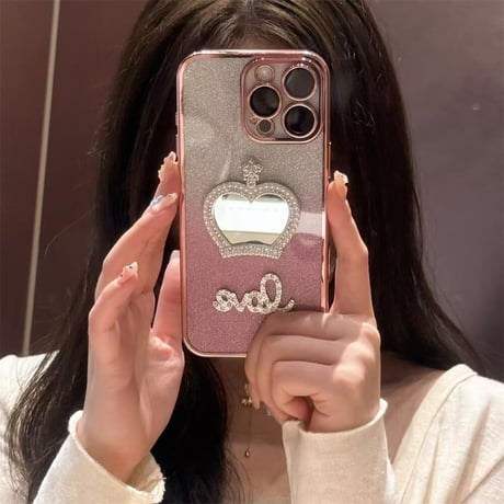 CUTECASE可愛い鏡付 iPhone16pro/16plusケース ラメ入り iPhone15pro/SE/14カバー おしゃれ 女子力高い 人気CM5263