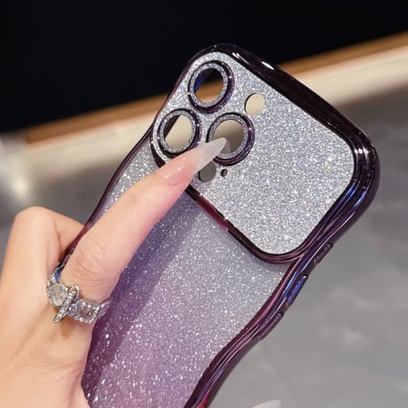 CUTECASEうねうね iPhone17/17Proケース キラキラレンズフイルム付 ラメ iPhone17ProMax/Air/16ケース きれい 落下防止CM5809