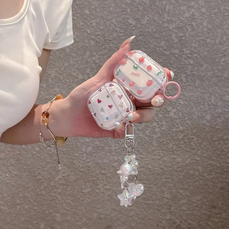 CUTECASE ピーチ/ハート柄 AirpodsPro3ケース クリア Airpods4/3カバー pro2/Pro1ケース 可愛い 甘めコーデCM6473