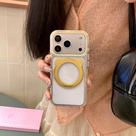 CUTECASE 熊耳付リングスタンド iPhone17PromaxケースMagSafe対応 透明 iPhone16Pro/15/14ProMaxケース シンプル風 高品質CM6248