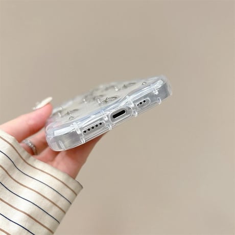 CUTECASE立体リボン iPhone15/15proケース うねうね ラメ入り iPhone14/13pro/12proケース キラキラクリアケースCM4436