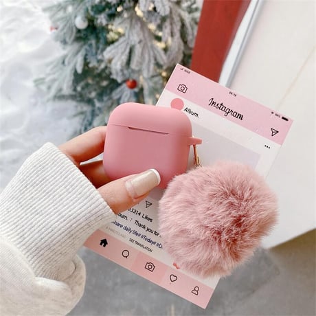CUTECASE毛玉付 Airpods 4ケース ピンク 高品質シリコン Airpodspro2/proカバー Airpods3/2 充電口カバー付 可愛いCM4958