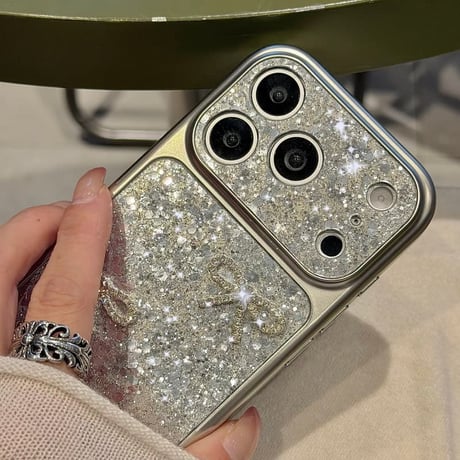 CUTECASE ジュエリーリボン iPhone17/17Proケース キラキラグリッター iPhone16ProMax/15Pro/14カバー 毛玉ストラップ 大人可愛い CM5881