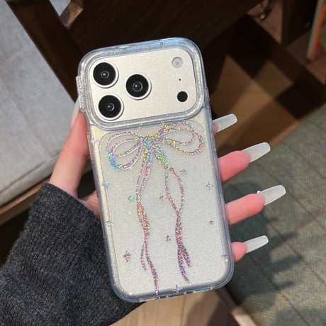 CUTECASE キラキラリボン iPhone17pro/17ケース 甘めコーデ iPhone16promax/15pro/14ケース 女子力高い キラキララメCM6180