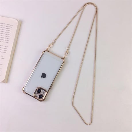 CUTECASE ショルダーチェーン付 iPhone16Pro/17ケース 四角耐衝撃 iPhone16ProMax/15Pro/14カバー メタリックゴールド高級感 丈夫CM5526