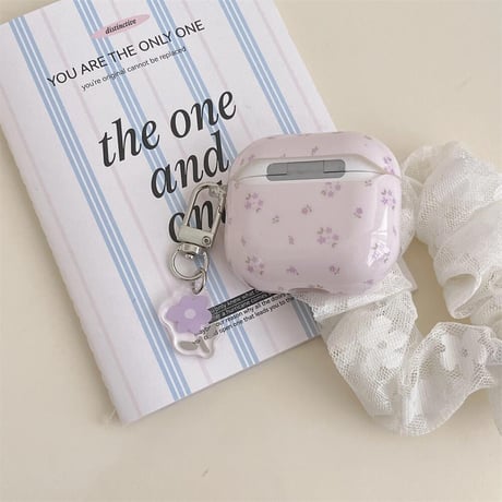 CUTECASEパープル Airpods4ケース 花柄 Airpods3/Pro2ケース airpodspro2カバー キーチェーン付 ギフトにおすすめCM5268