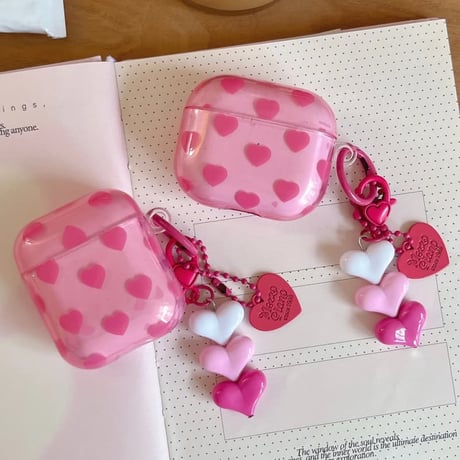 CUTECASE ハート柄 Airpods Pro3ケース バラ色 Airpods 4/3カバー AirpodsPro2/1 ハートキーホルダー 甘めコーデCM6330
