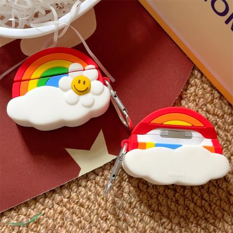 CUTECASE虹/笑顔の花 Airpods4ケース 可愛い AirpodsPro2ケース airpods3/2カバー リング付き ギフトにおすすめ シリコンCM5451