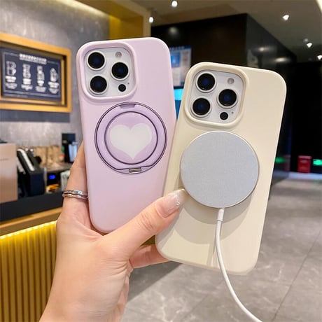 CUTECASEハート柄マグネットリング iPhone16pro/16ケース 高品質シリコン アイフォン15/14pro/13/promaxカバー 耐衝撃丈夫 ワイヤレス充電 スタンドCM4953
