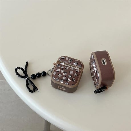 CUTECASEヒョウ柄ストロベリー Airpods 4ケース シリコン可愛い Airpods3/2カバー Airpodspro2/pro リング/リボンキーチェーン 丈夫CM4938