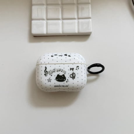 CUTECASE 音楽/ネコちゃん Airpods Pro3ケース 水玉模様 Airpods 4/3カバー AirpodsPro2/1 リング付 韓国っぽ 可愛すぎ CM6098