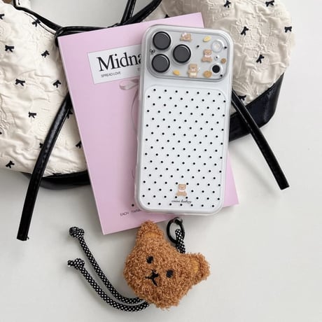 CUTECASE 熊ぬいぐるみキーホルダー iPhone17Pro/17ケース 水玉模様 iPhone16Pro/15ケース 2層構造 耐衝撃CM6397