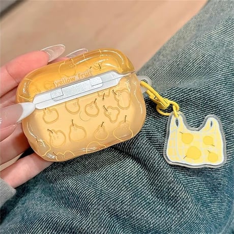 CUTECASE梨柄 Airpods 4ケース キーチェーン付 Airpods3/Pro2ケース airpodsproカバー 大人可愛い うねうね CM5254