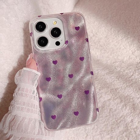 CUTECASE ラベンダーに合う iPhone17/17Proケース ハート柄 iPhone17ProMax/16/15proケース ぼかし染め 毛玉ストラップ 光沢感 女子力アップ CM5720