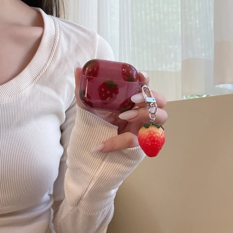 CUTECASE ストーベリー AirPodsPro3ケース イチゴ柄 キーホルダー Airpods4/3ケース AirpodsPro2カバー 美味しそう ギフトにおすすめ CM5936