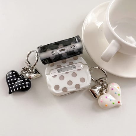 CUTECASE ハートチャーム付き AirpodsPro3ケース 水玉模様 Airpods4/3カバー pro2/Pro1ケース 可愛い 甘めコーデCM6472
