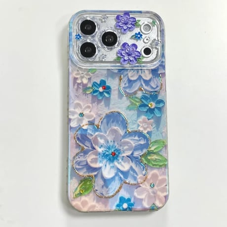 CUTECASE 油絵花 iPhone17Pro/17ケース ダイヤデコライン iPhone17Promax/16Pro/15ケース かわいい 春夏向けCM6155