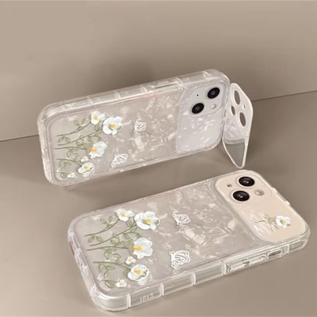 CUTECASE鏡カメラカバー付 iPhone15Pro/16ケース 花柄 ストラップ付き アイフォン14プロ/13miniカバー オシャレ お買い物 CM4608