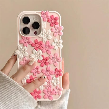 CUTECASE 桜花 iPhone16pro/16ケース ピンク iPhone15pro/14/13promaxカバー 大人可愛い 丈夫 女子力高いCM5288