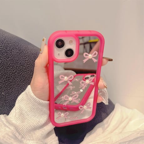 CUTECASE ちょうネクタイミラーiPhone15/15proケース ストラップ付 iPhone14/13pro/12ケース レンズフイルム付 丈夫C6025