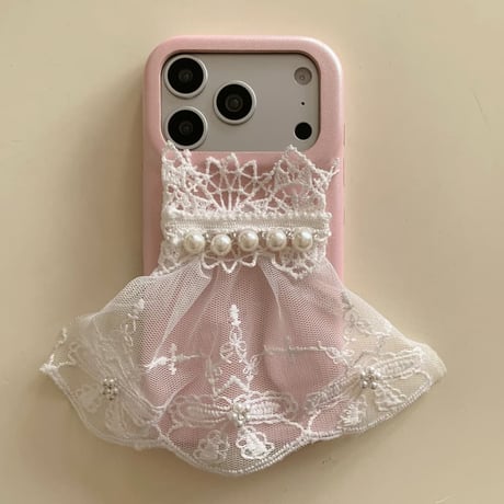 CUTECASEウェディングドレス iPhone17Pro/17ケース パール レザー製 iPhone16Pro/15/14/13proカバー 可愛い 存在感抜群 オシャレCM5875